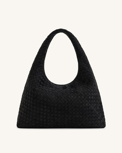Laura Faux Suede Woven Shoulder Bag - Black | JW PEI