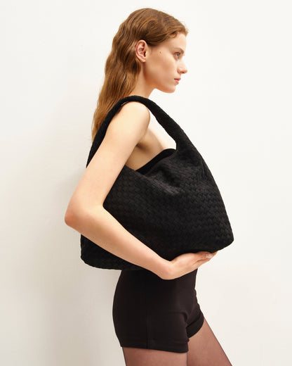 Laura Faux Suede Woven Shoulder Bag - Black | JW PEI