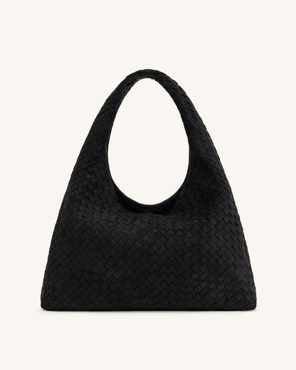 Laura Faux Suede Woven Shoulder Bag - Black | JW PEI