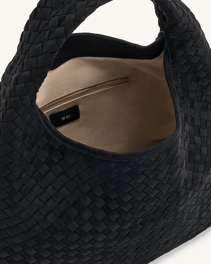 Laura Faux Suede Woven Shoulder Bag - Black | JW PEI