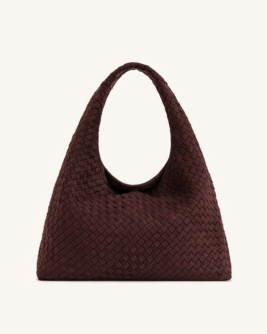 Laura Faux Suede Woven Shoulder Bag - Dark Brown | JW PEI