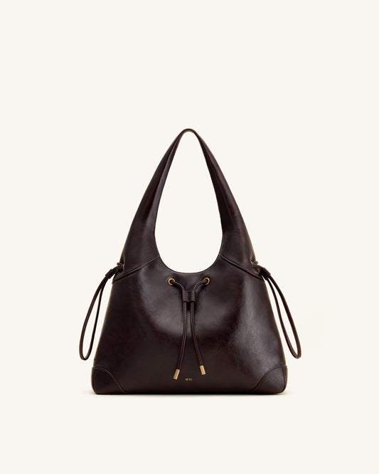 Celandra Drawstring Hobo Bag - Dark Brown | JW PEI