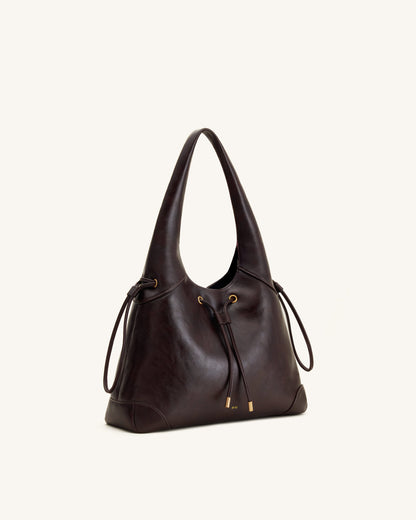 Celandra Drawstring Hobo Bag - Dark Brown | JW PEI