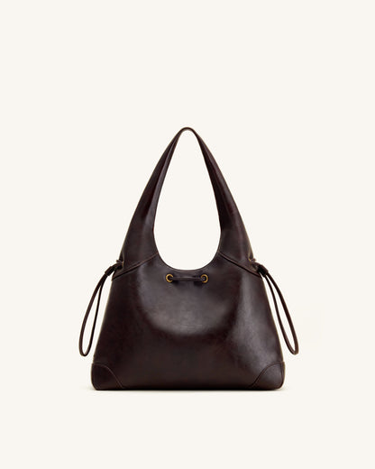Celandra Drawstring Hobo Bag - Dark Brown | JW PEI
