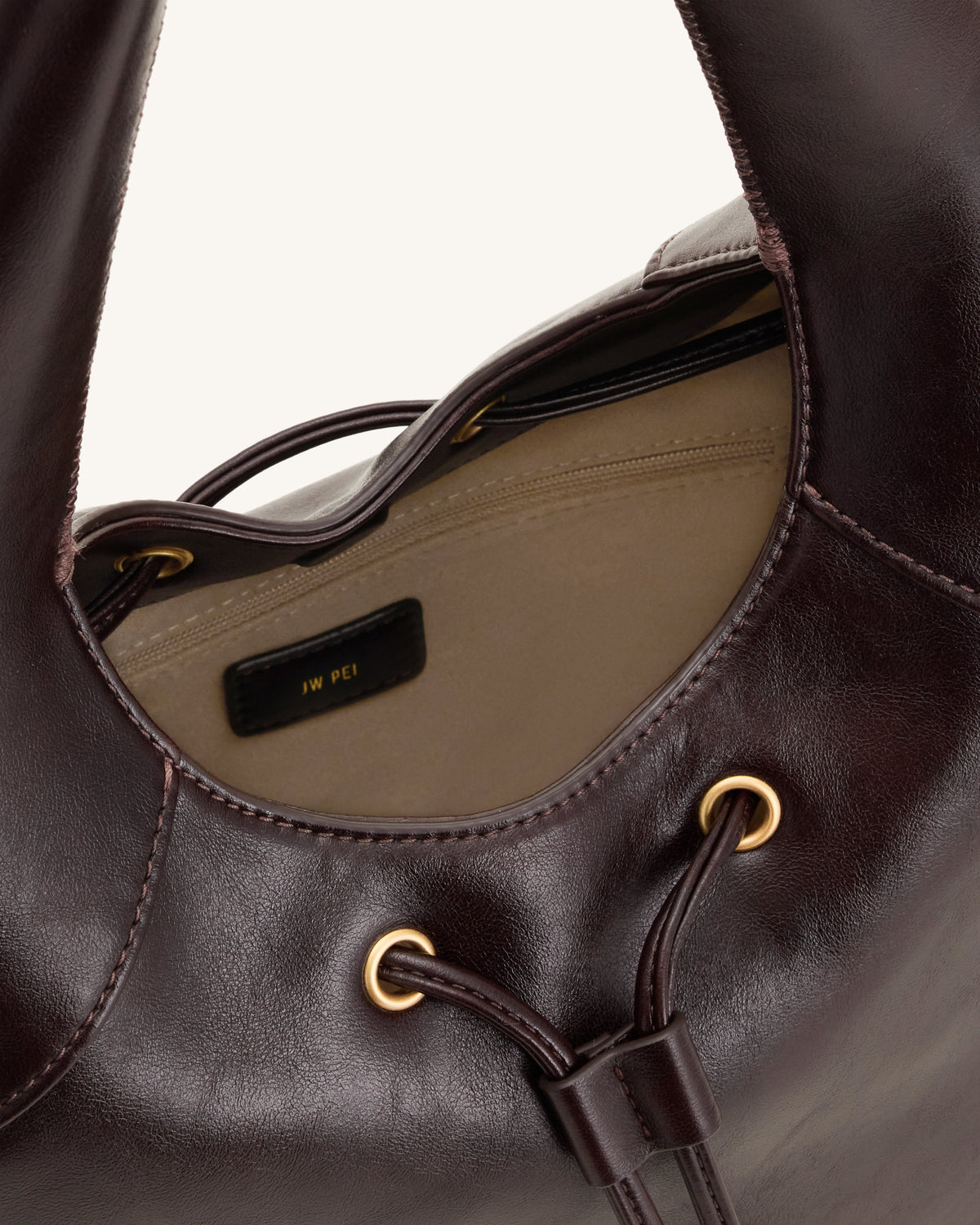Celandra Drawstring Hobo Bag - Dark Brown | JW PEI