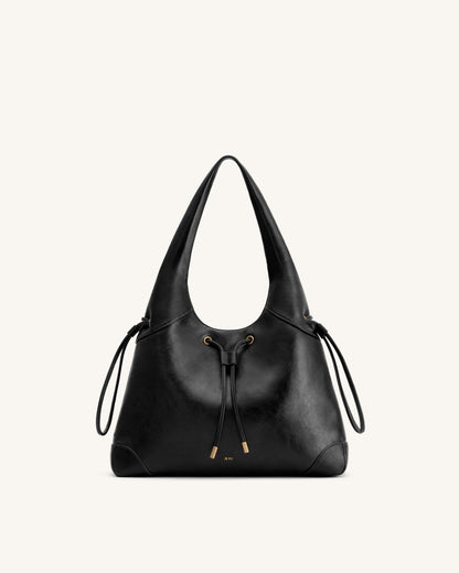 Celandra Drawstring Hobo Bag - Black | JW PEI
