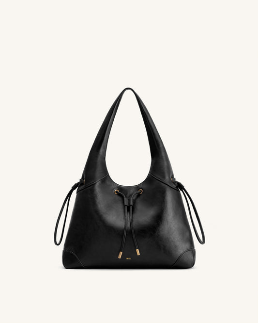Celandra Drawstring Hobo Bag - Black | JW PEI