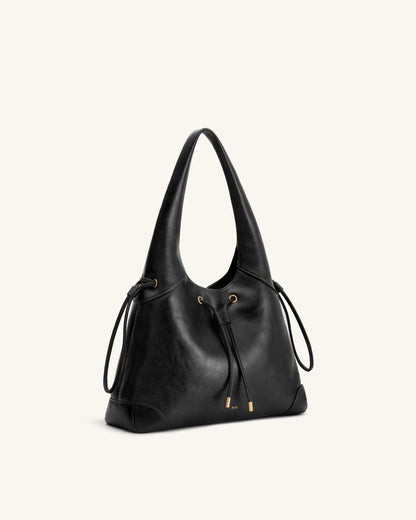 Celandra Drawstring Hobo Bag - Black | JW PEI