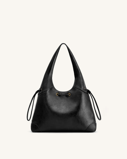 Celandra Drawstring Hobo Bag - Black | JW PEI
