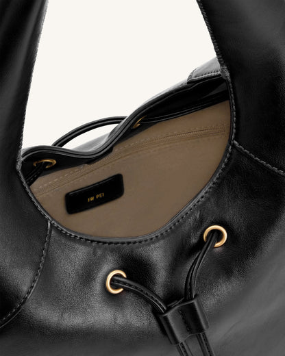 Celandra Drawstring Hobo Bag - Black | JW PEI