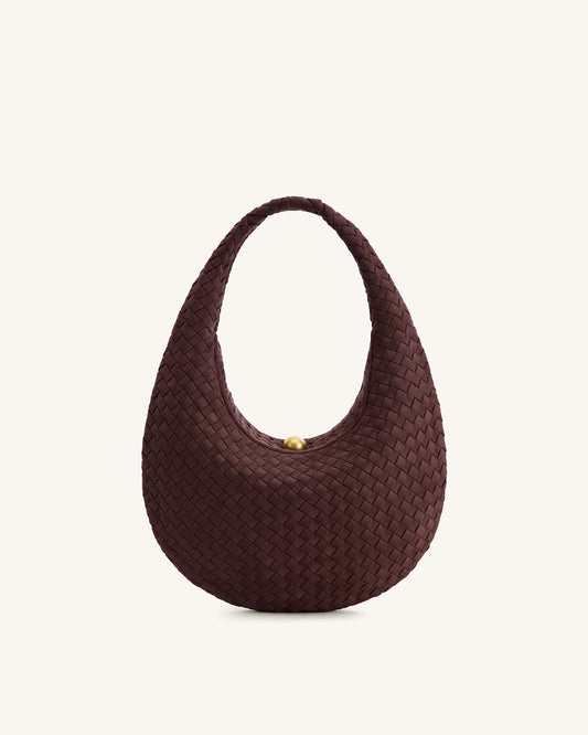 Nola Faux Suede Woven Hobo Shoulder Bag - Dark Mocha | JW PEI