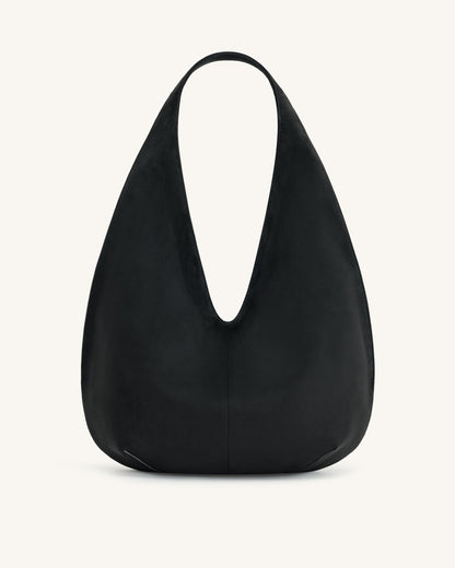 Dara Faux Suede Hobo Bag - Black | JW PEI