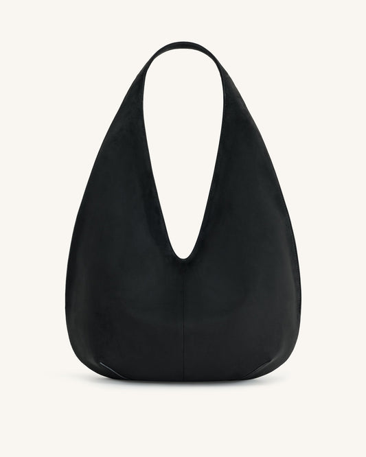 Dara Faux Suede Hobo Bag - Black | JW PEI