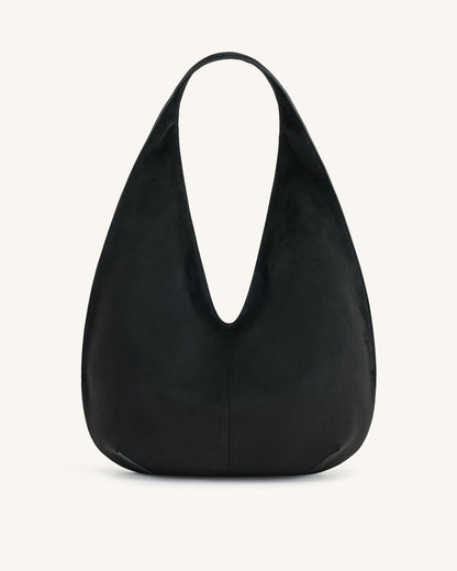 Dara Faux Suede Hobo Bag - Black | JW PEI