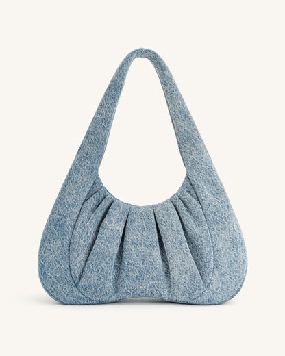 Ashley Denim Ruched Shoulder Bag - Blue | JW PEI