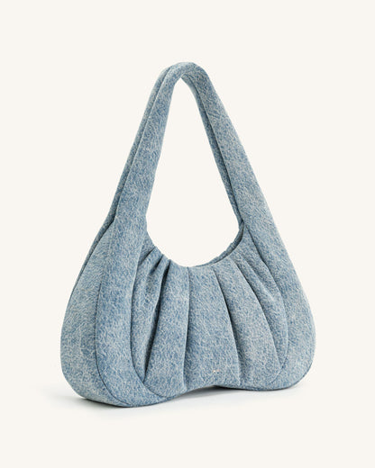Ashley Denim Ruched Shoulder Bag - Blue | JW PEI