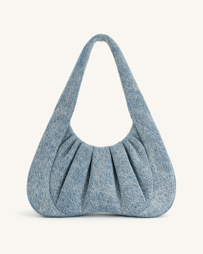 Ashley Denim Ruched Shoulder Bag - Blue | JW PEI