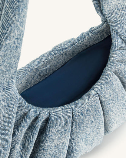 Ashley Denim Ruched Shoulder Bag - Blue | JW PEI