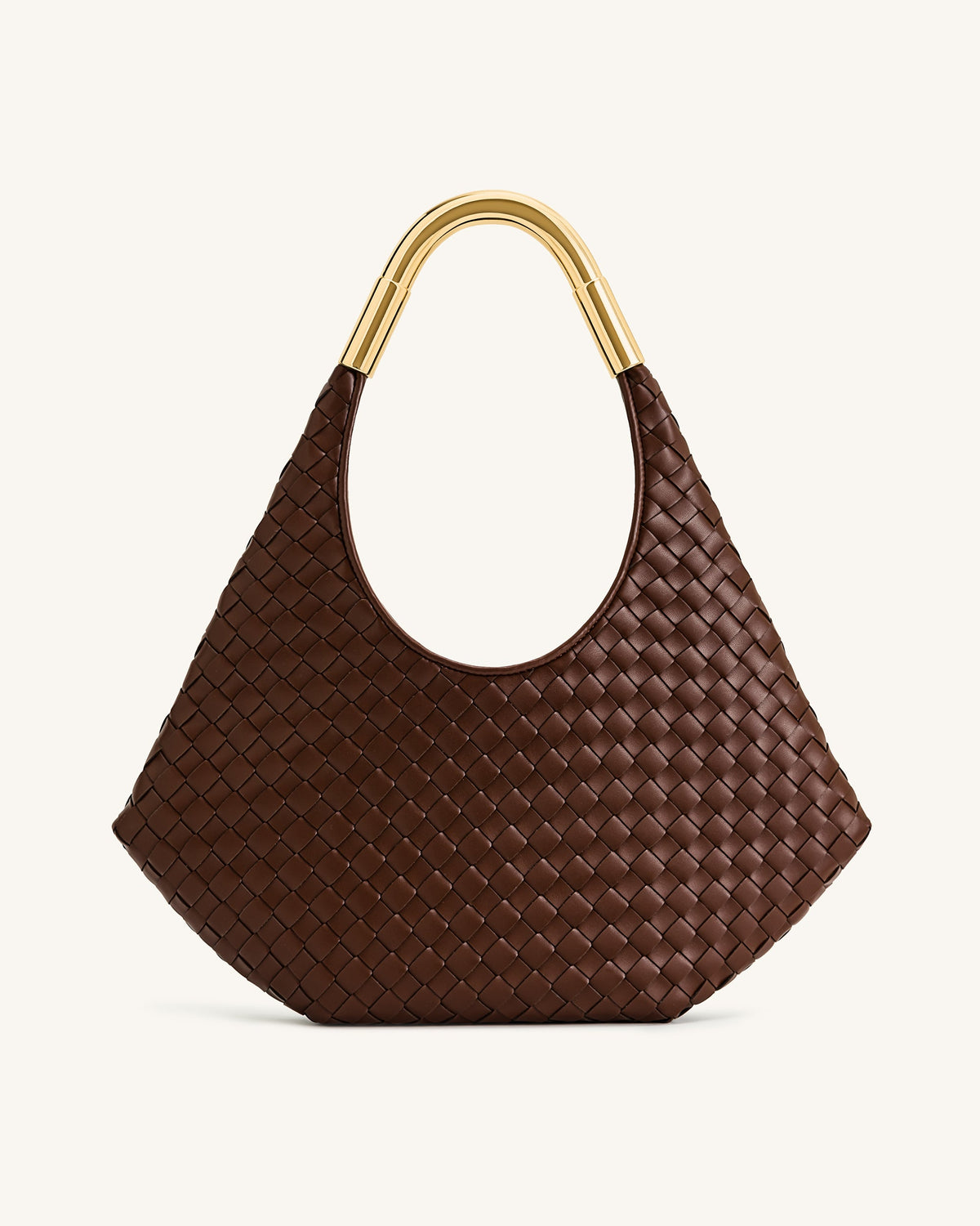 Olivia Hand-Woven Metal Handle Hobo Bag - Brown | JW PEI