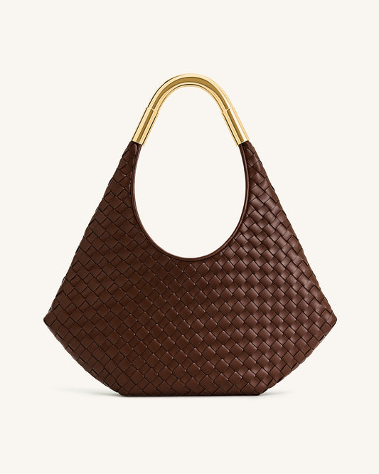 Olivia Hand-Woven Metal Handle Hobo Bag - Brown | JW PEI