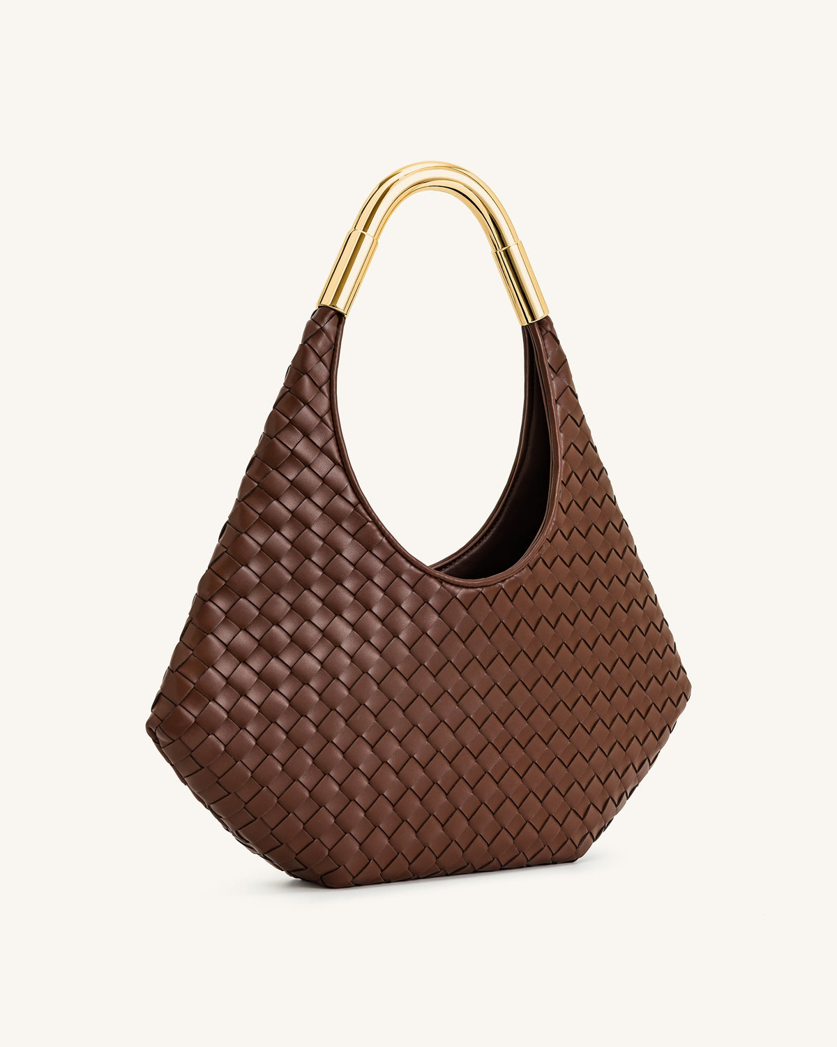 Olivia Hand-Woven Metal Handle Hobo Bag - Brown | JW PEI