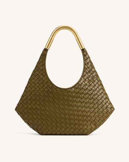 Olivia Hand-Woven Metal Handle Hobo Bag - Olive Green | JW PEI