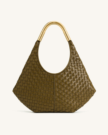 Olivia Hand-Woven Metal Handle Hobo Bag - Olive Green | JW PEI