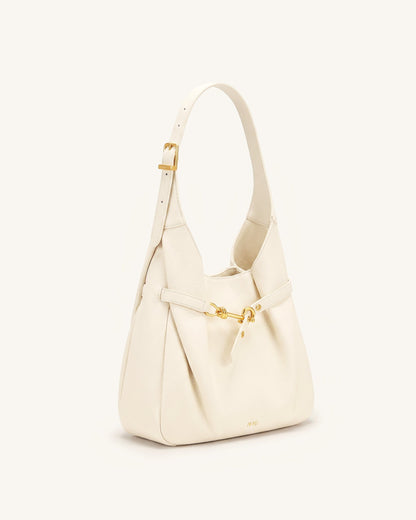 Alina Pebbled Hobo Bag - White | JW PEI