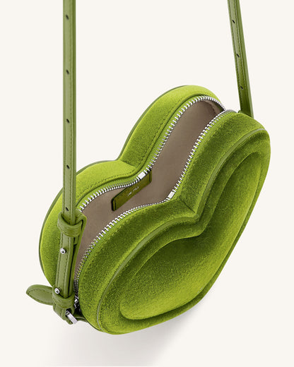 Arlene Velvet Heart Shaped Bag - Green | JW PEI