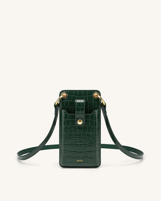 Quinn Phone Bag - Dark Green Croc | JW PEI