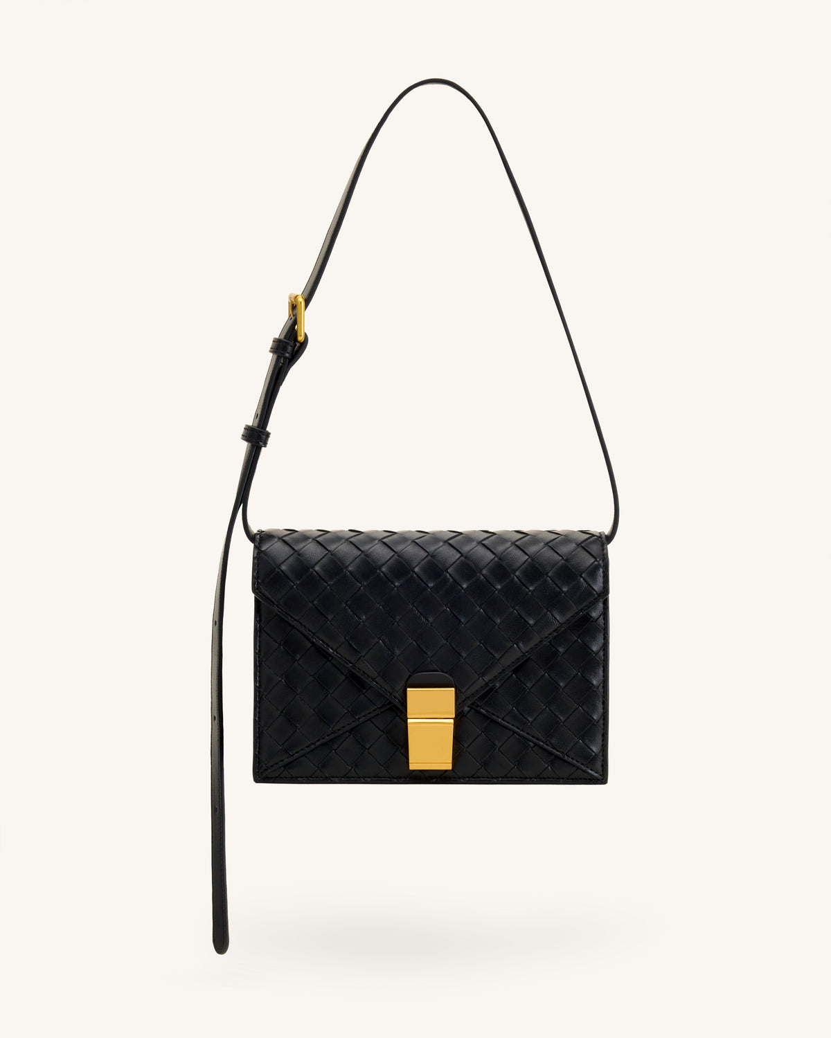 Clio Woven Textured Envelope Crossbody Bag - Black | JW PEI