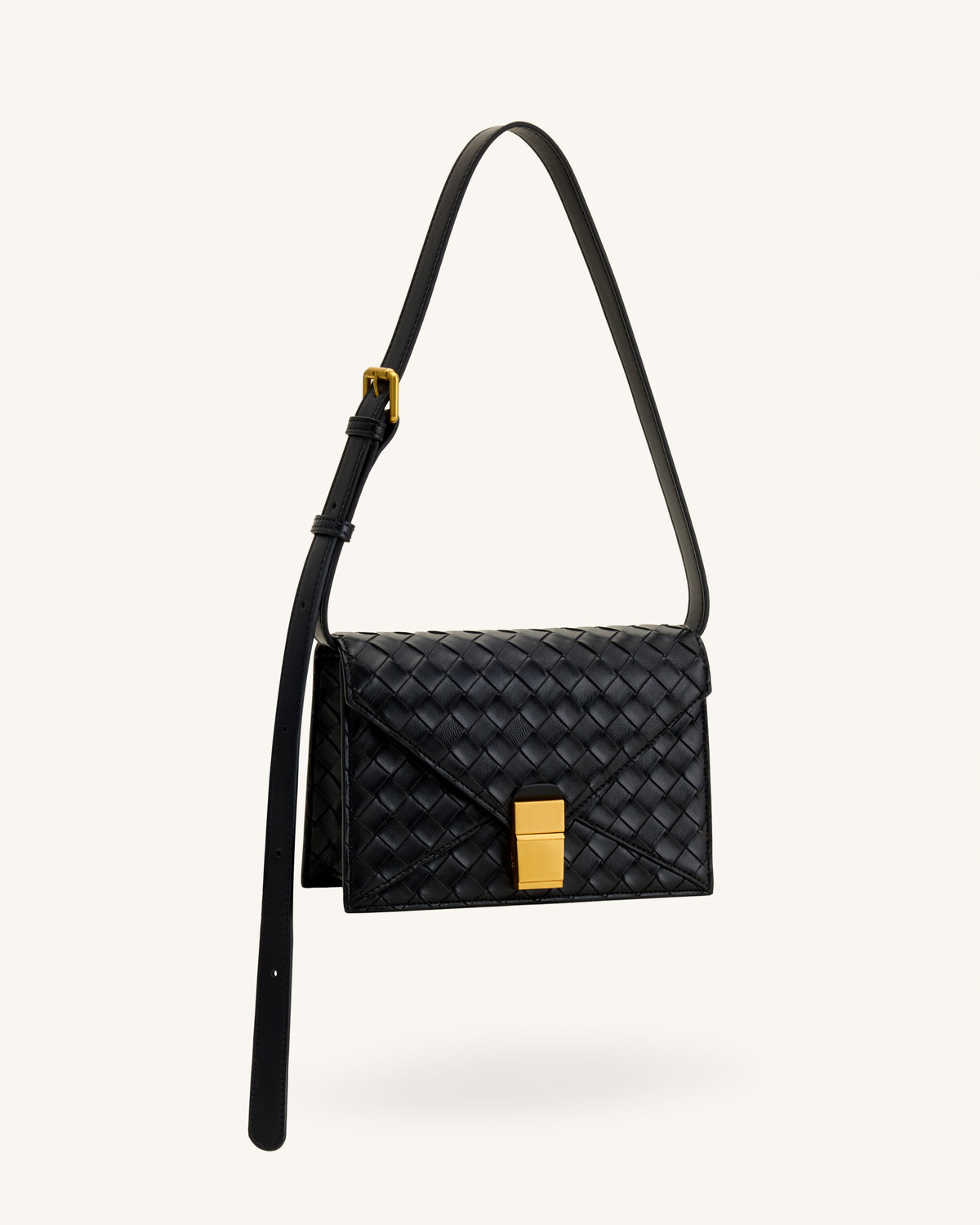 Clio Woven Textured Envelope Crossbody Bag - Black | JW PEI