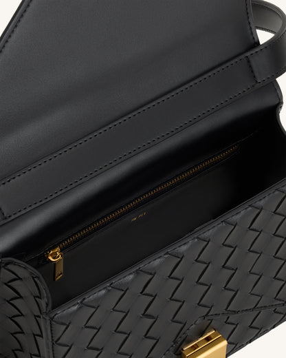 Clio Woven Textured Envelope Crossbody Bag - Black | JW PEI
