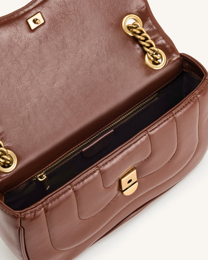 Tina Quilted Chain Crossbody - Brown | JW PEI