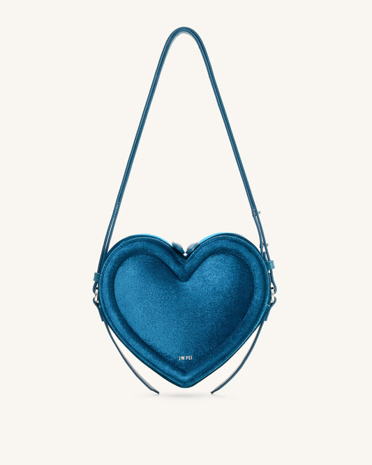 Arlene Velvet Heart Shaped Bag - Blue | JW PEI