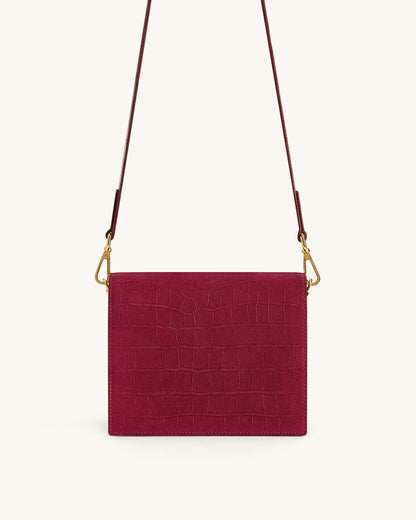 Mini Flap Faux Suede Croc Embossed Crossbody - Burgundy | JW PEI