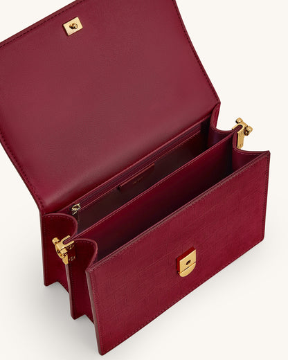 Mini Flap Faux Suede Croc Embossed Crossbody - Burgundy | JW PEI