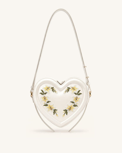 Arlene Embroidered Heart Shape Crossbody Bag - Milky White | JW PEI