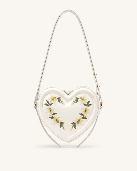 Arlene Embroidered Heart Shape Crossbody Bag - Milky White | JW PEI