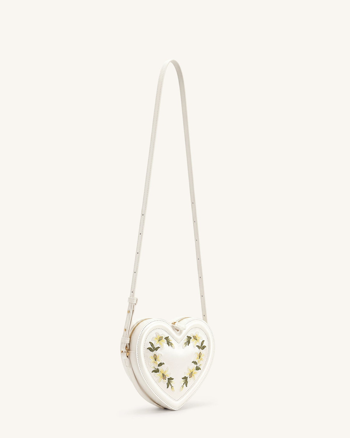 Arlene Embroidered Heart Shape Crossbody Bag - Milky White | JW PEI