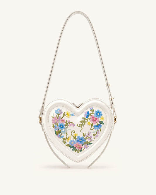 Arlene Embroidered Heart Shape Crossbody Bag - Ivory White | JW PEI