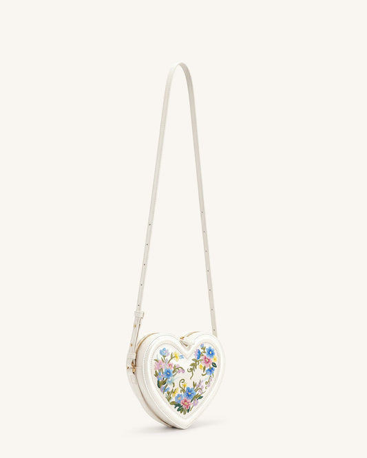 Arlene Embroidered Heart Shape Crossbody Bag - Ivory White | JW PEI