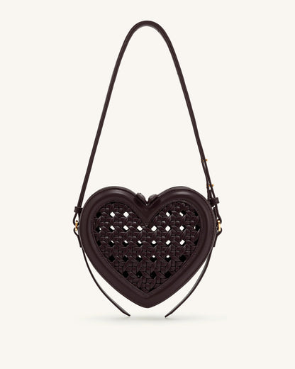 Arlene Openwork Woven Heart Shape Crossbody Bag - Vintage Red | JW PEI