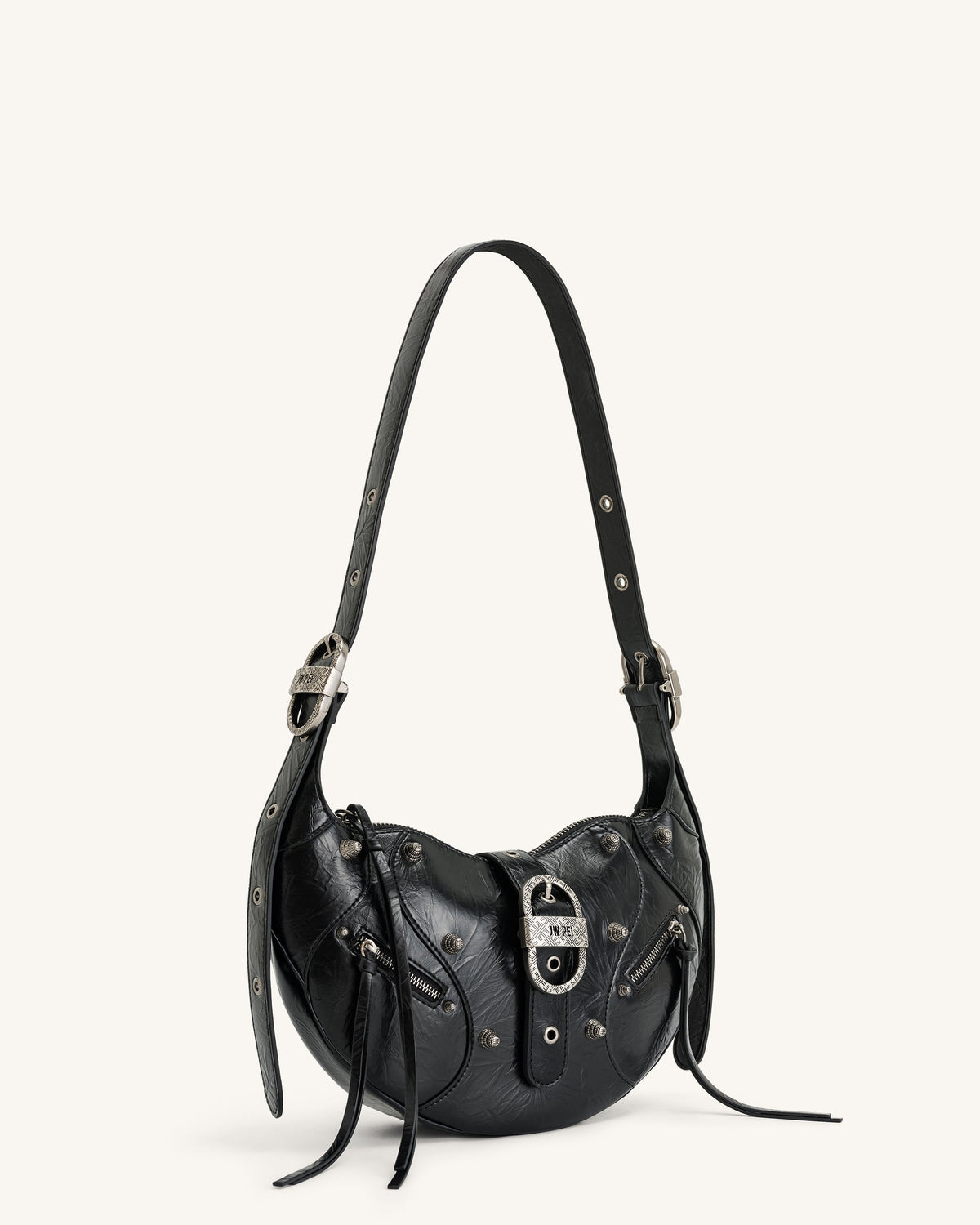 Tessa Crushed Shoulder Bag - Black | JW PEI