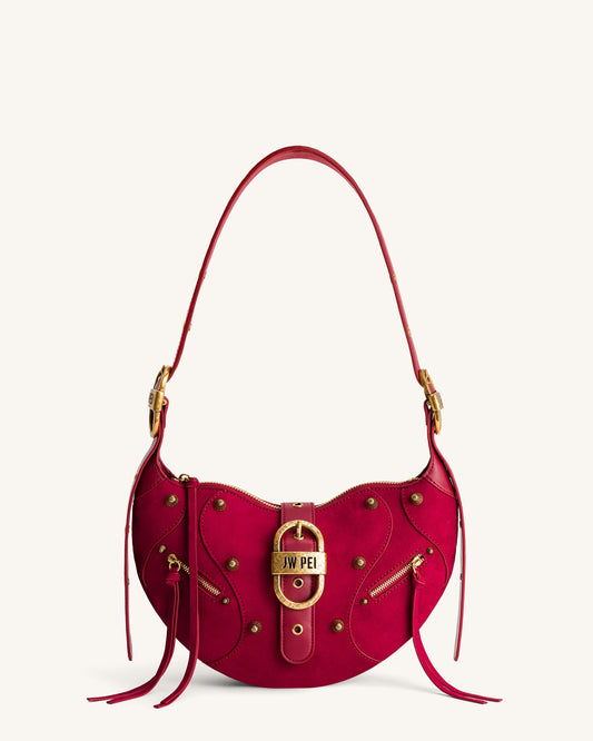 Tessa Suede Shoulder Bag - Deep Magenta | JW PEI