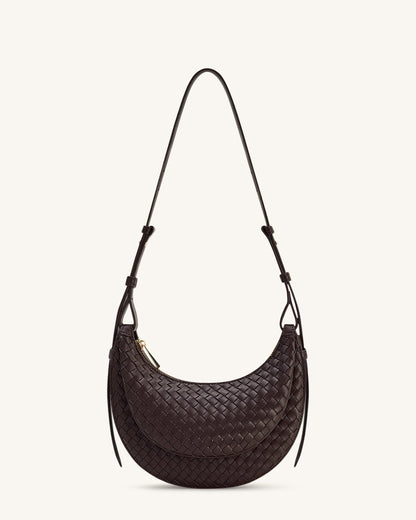 Sharon Woven Crossbody Bag - Coffee Brown | JW PEI