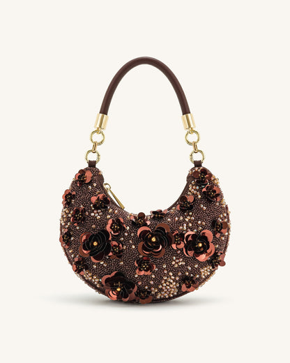 Livia Beaded Floral Hobo Bag - Brown | JW PEI