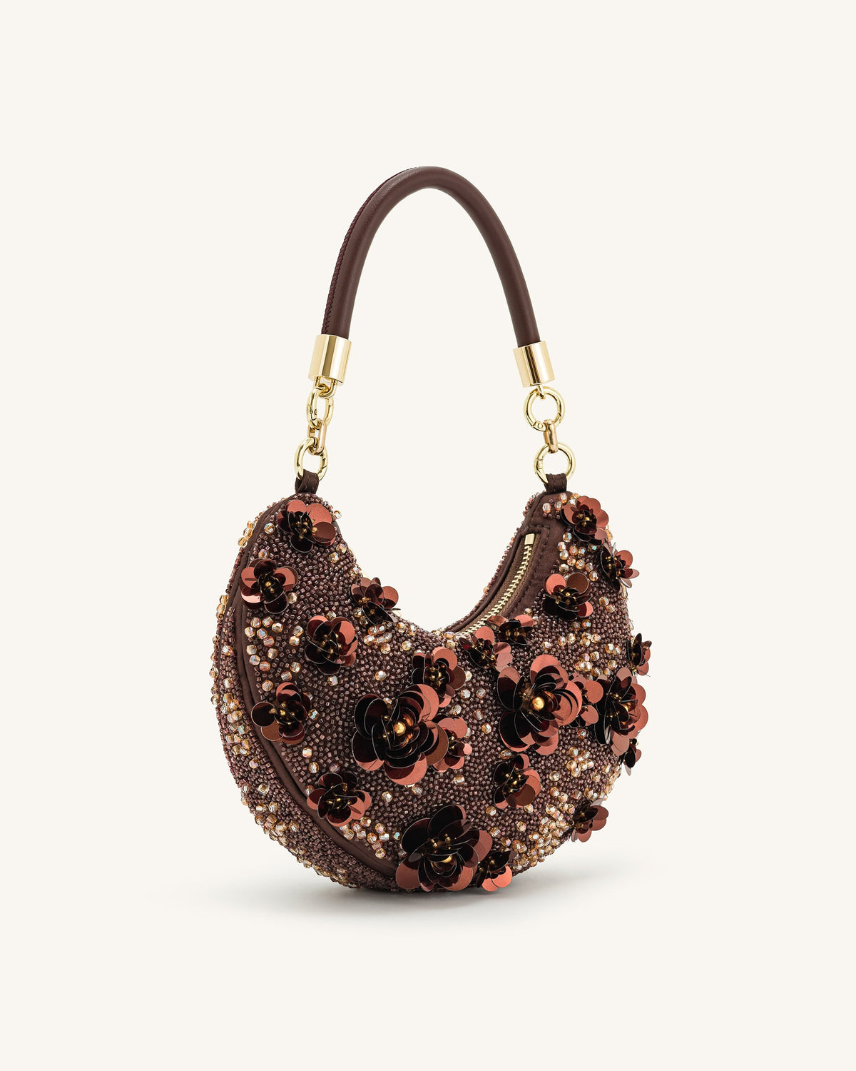 Livia Beaded Floral Hobo Bag - Brown | JW PEI