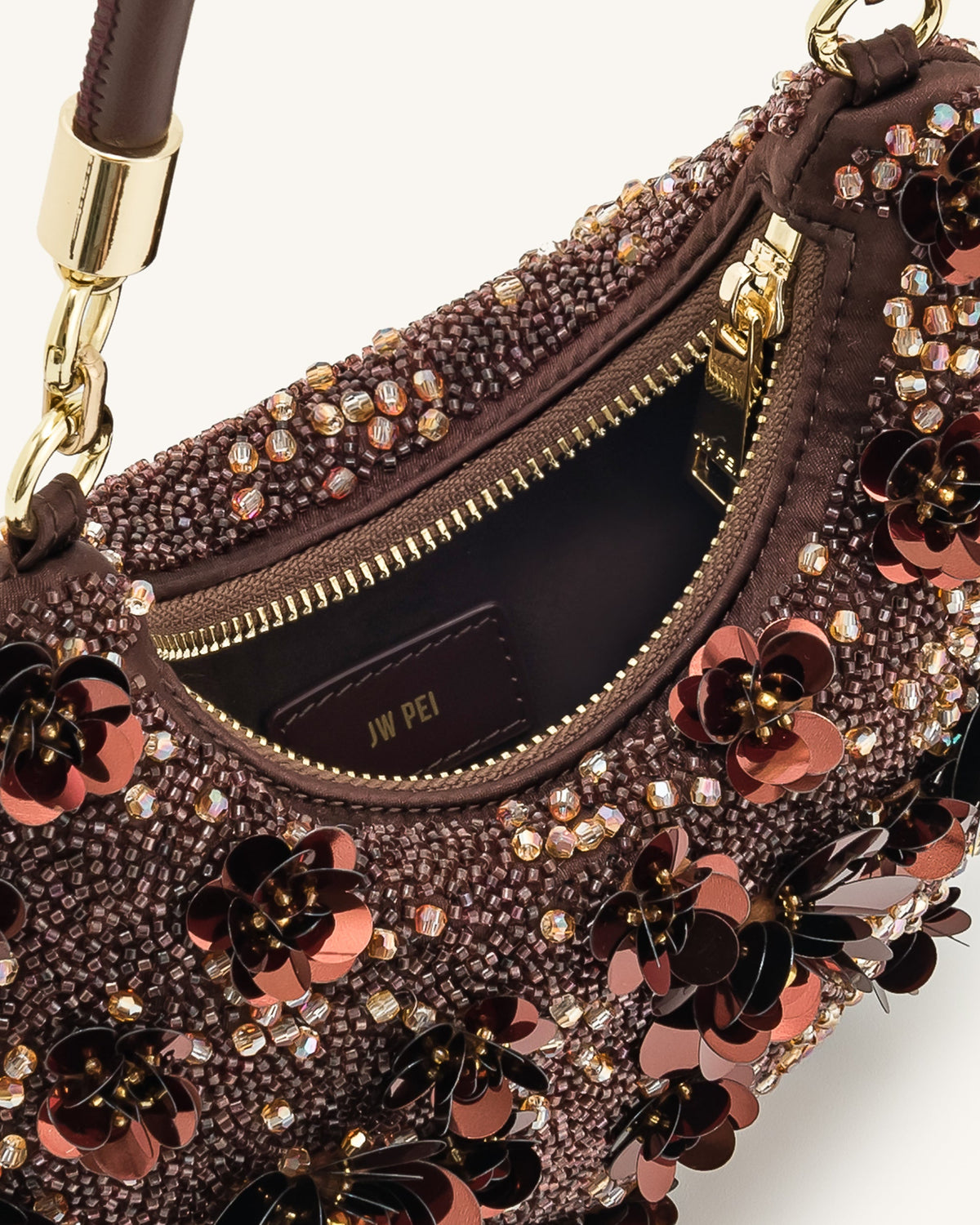 Livia Beaded Floral Hobo Bag - Brown | JW PEI