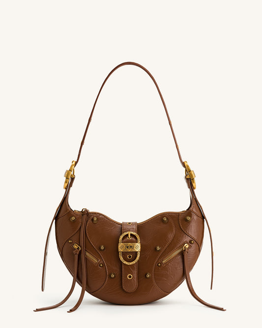 Tessa Crushed Shoulder Bag - Brown | JW PEI